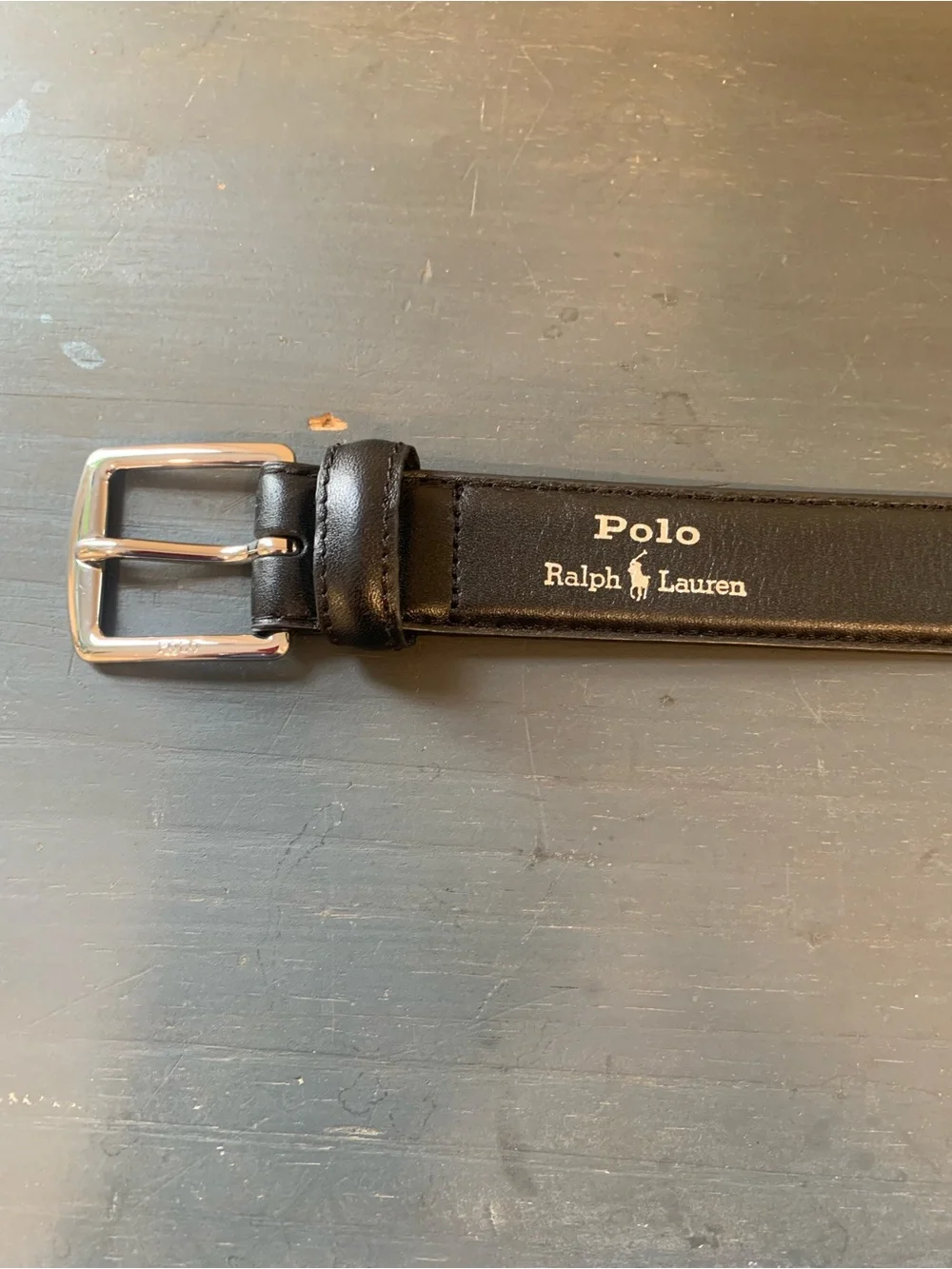 Polo by Ralph Lauren Black Leather Belt with Silver-Tone Buckle
